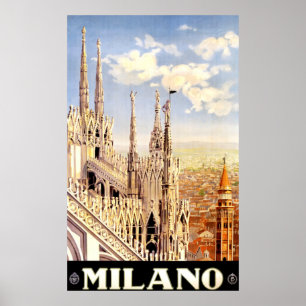 Poster de voyage vintage 1920 Duomo di Milano Ital