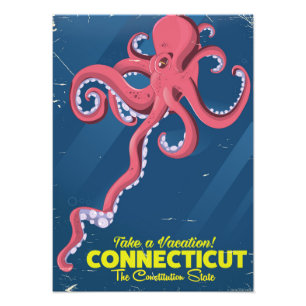 Poster de voyage vintage Connecticut USA Octopus