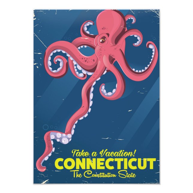 Poster de voyage vintage Connecticut USA Octopus (Devant)