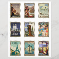 Poster de voyage vintage Faux Stamps Paris