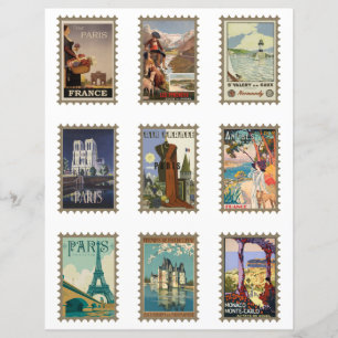 Poster de voyage vintage Faux Stamps Paris