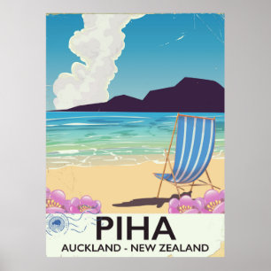 Poster de voyage vintage Piha Nouvelle-Zélande