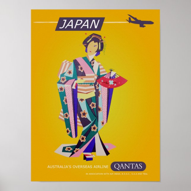 Poster de voyage vintage Qantas Japon (Devant)