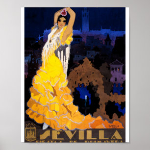 Poster de voyage vintage Seville Espagne Flamenc
