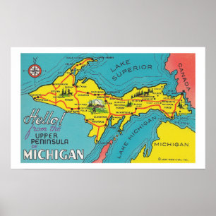 Poster de voyage vintage Upper Peninsula Michigan