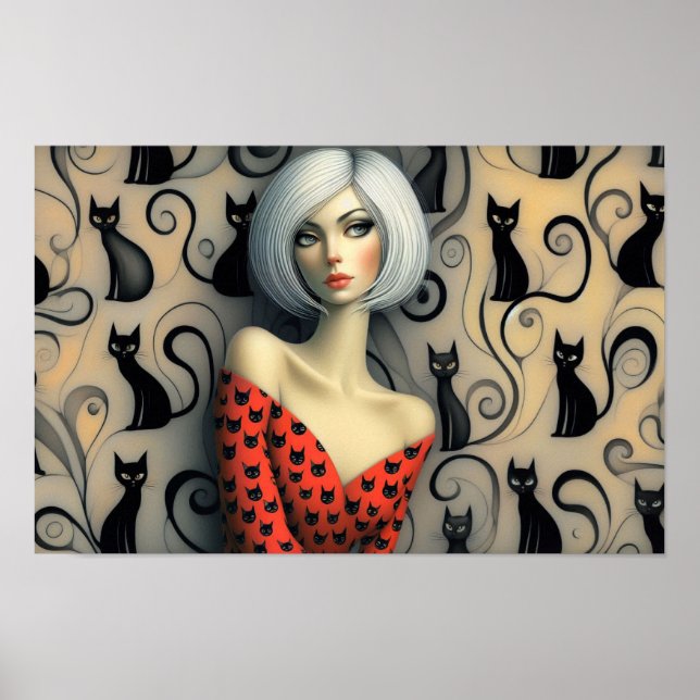 Poster de Wall Art Le Femme Chats Noirs (Devant)