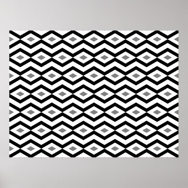 Poster de Zigzag en diamant noir et blanc (Devant)