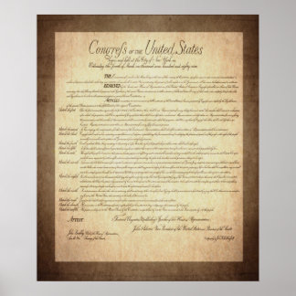 Poster Déclaration des droits de la Constitution américai