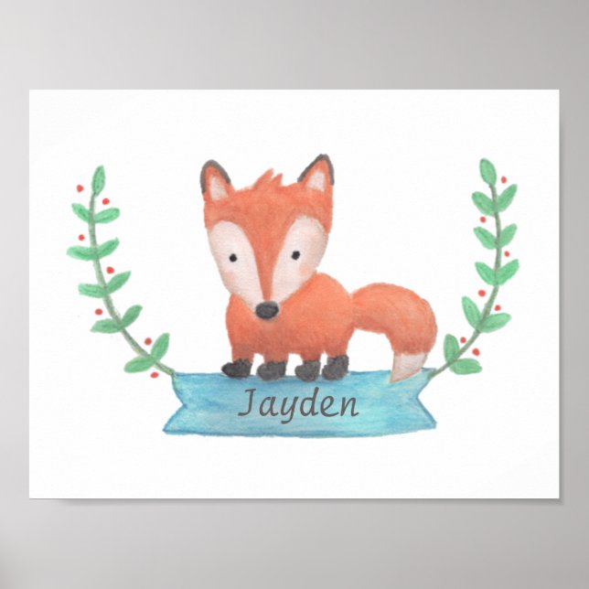 Poster Décor Cute Woodland Fox Dessin Baby Nursery Salle (Devant)