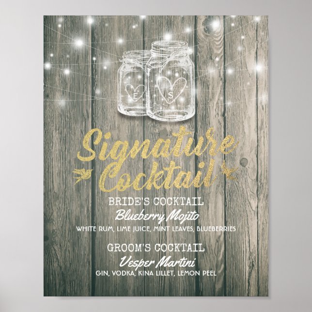 Poster Décor mariage Signer Signature Cocktail Menu Boiss (Devant)