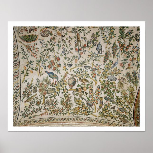 Poster Décor plafond avec fleurs et oiseaux (mosaïque) (Devant)