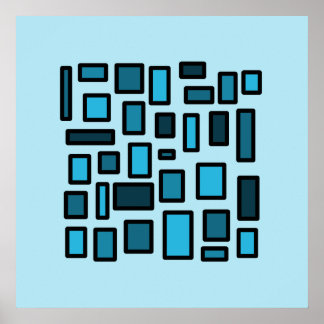 Poster Décor rectangulaire carré bleu