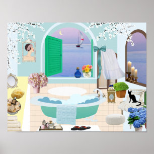 Poster décoratif de salle de bain avec baignoire p