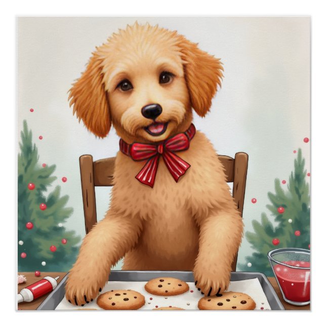 Poster Décoration de biscuits de Noël par un Golden Doodl (Devant)