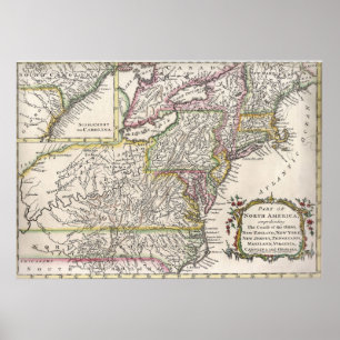Poster Découvrant la carte d'Est des États-Unis (1759)