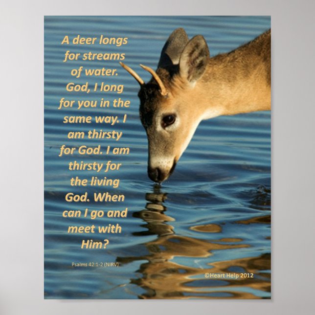 Poster - Deer Drinking Water with Psalms 47:1-2 (Devant)