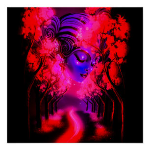 Poster Déesse néon dans une forêt enchantée