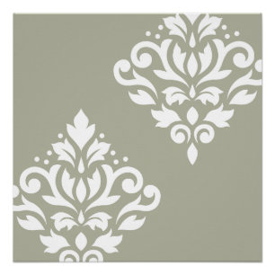 Poster Défiler Damas Art I Blanc sur Vert
