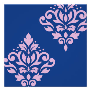 Poster Défiler Damas Art I rose sur bleu