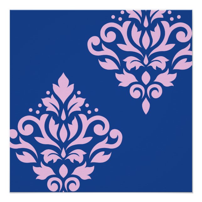 Poster Défiler Damas Art I rose sur bleu (Devant)