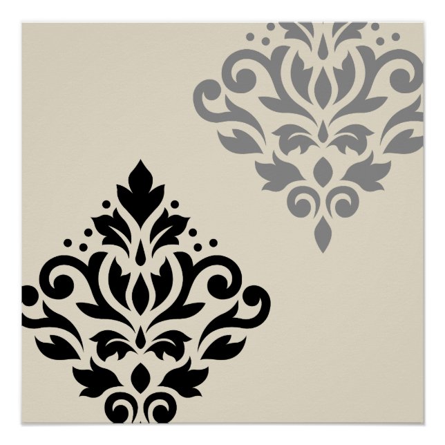 Poster Défiler Damask Art I Black Grey Crème (Devant)