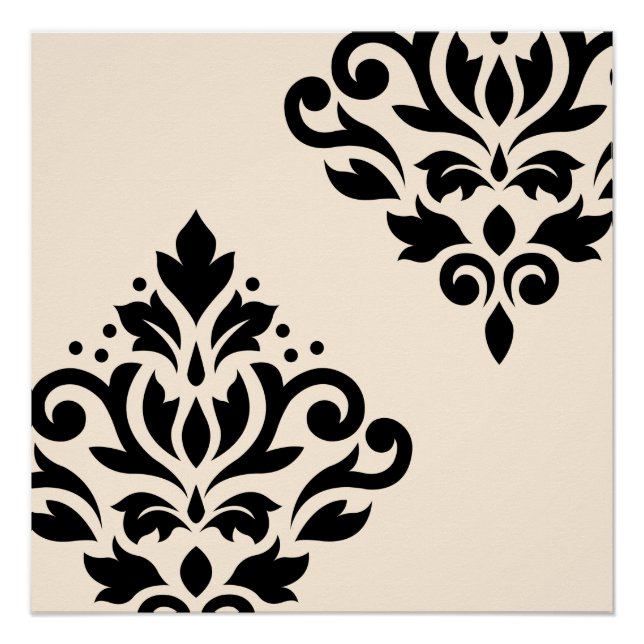 Poster Défiler Damask Art I Black on Cream (Devant)