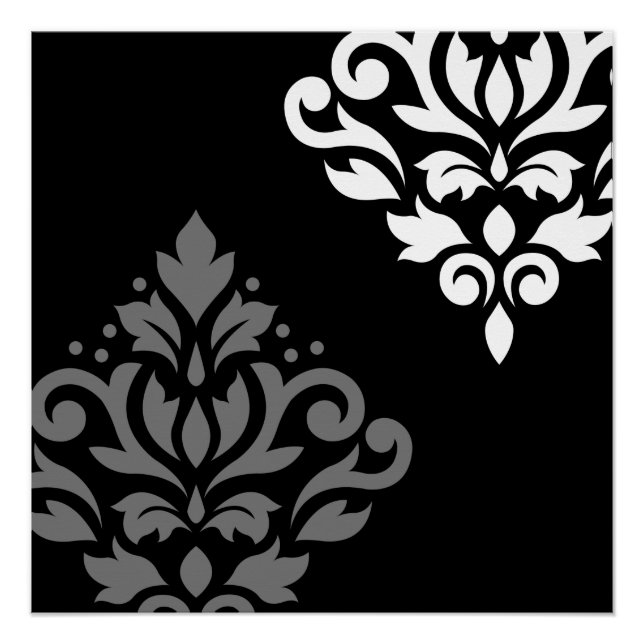Poster Défiler Damask Art I noir gris blanc (Devant)