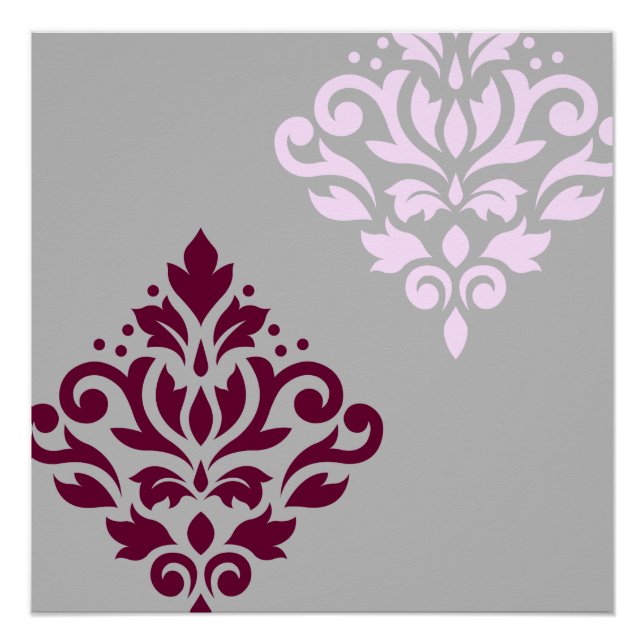 Poster Défiler Damask Art I Plum rose Grey (Devant)