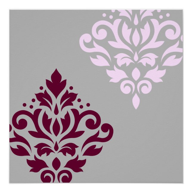 Poster Défiler Damask Art I Plum rose Grey (Devant)