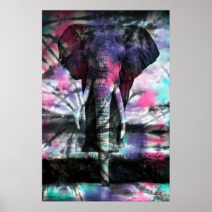 Poster d'éléphant à cravate-colorant