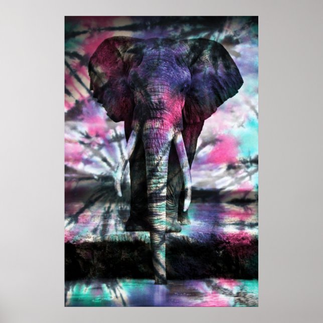 Poster d'éléphant à cravate-colorant (Devant)