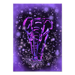 Poster D'Éléphant Dans La Nuit Rose Violet Starry