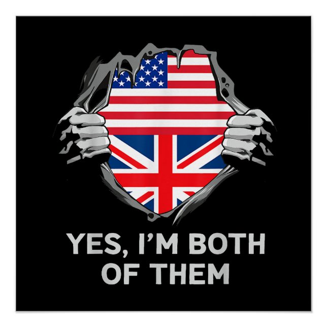 Poster Demi-Américain Moitié Anglais USA Angleterre Drape (Devant)