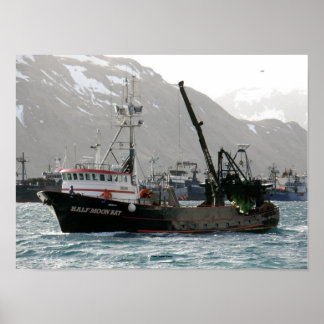 Poster Demi-Moon Bay, chalutier de pêche dans havre néerl