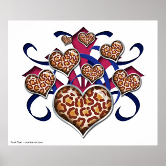 Poster d'Empreinte de léopard Hearts Rose & Blue B