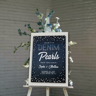 Poster Denim Diamonds Pearls Blue Couple Douche Bienvenue