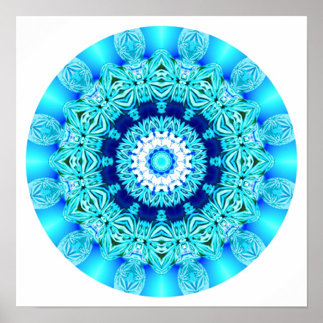 Poster Dentelle bleue Mandala, Aqua Abstrait (Devant)