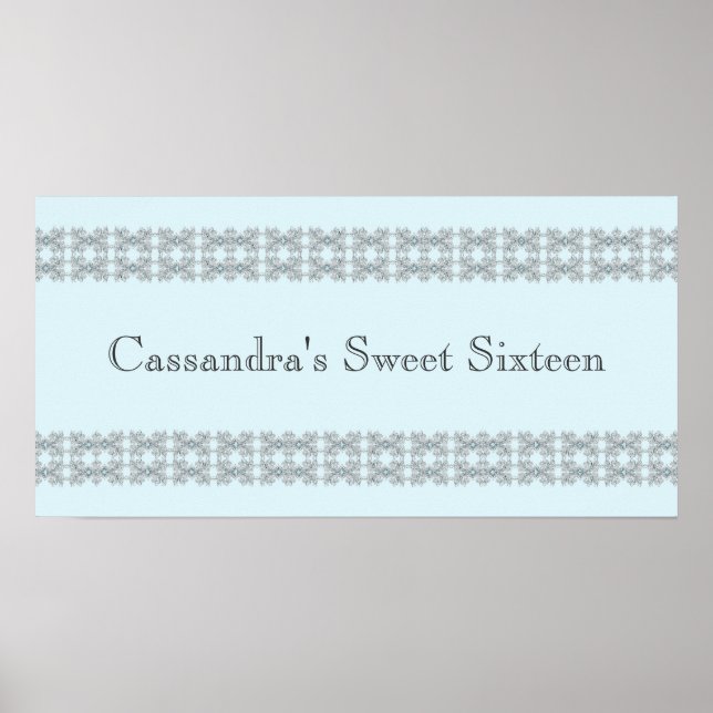 Poster Dentelle Joyau bleu Anniversaire Bannière (Devant)