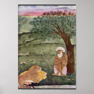Poster Dervish Avec Un Lion Et Un Tigre. Peinture moghole