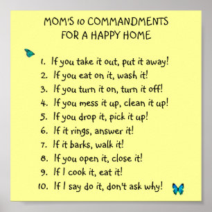 Poster des 10 commandements de maman