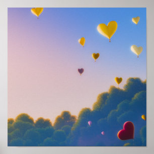 Poster des ballons cardiaques flottants dans le ci