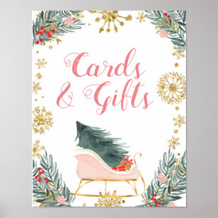Poster des cartes et des cadeaux d'hiver rose