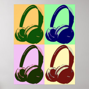 Poster des casques de quatre couleurs Pop Art