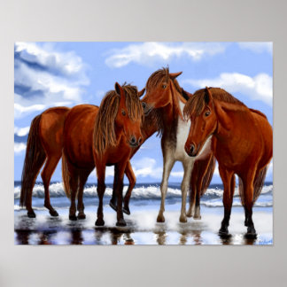 Poster des chevaux debout sur la plage
