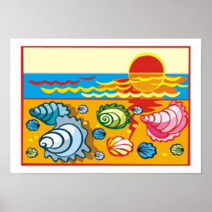 Poster des coquillages sur la plage