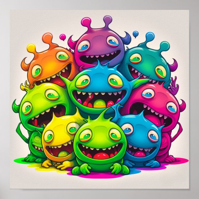 Poster des Créatures Souriantes Silly Colorful (Devant)