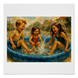 Poster Des enfants jouant dans une piscine,