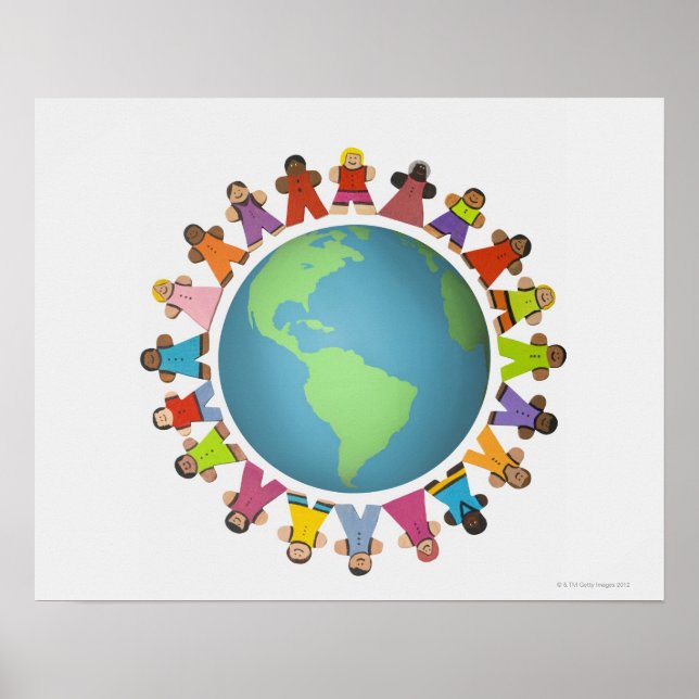 Poster Des figurines multiethniques encerclent le monde (Devant)
