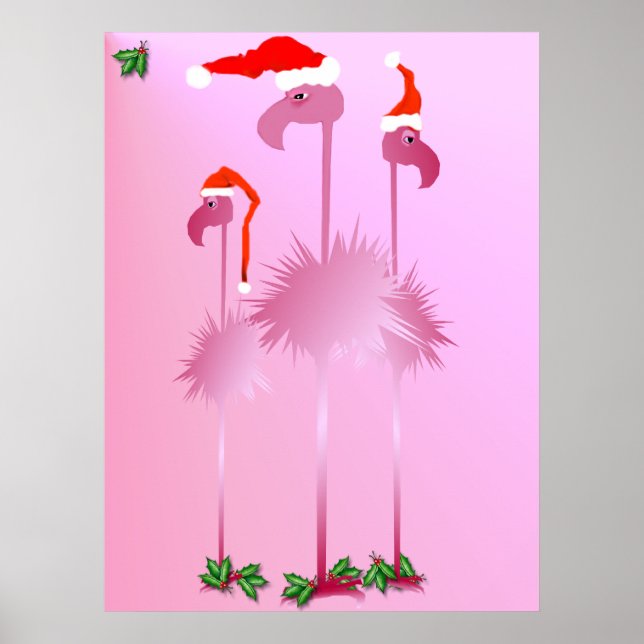 Poster des Flamants roses de Noël trois roses (Devant)