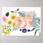 Poster des fleurs, des baies et de l'aquarelle Feu<br><div class="desc">Aquarelle peinte à la main par Bethany Eden</div>